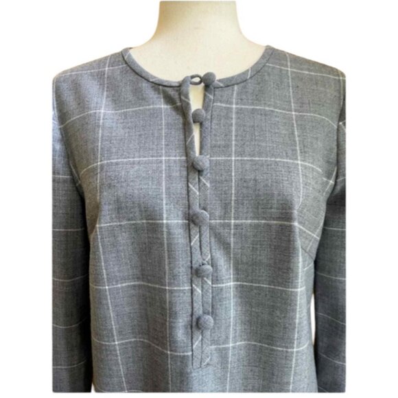 NWT Lela Rose Pearl Chestnut Plaid Wool Full Sleeve Dress Size 16 - Picture 3 of 16